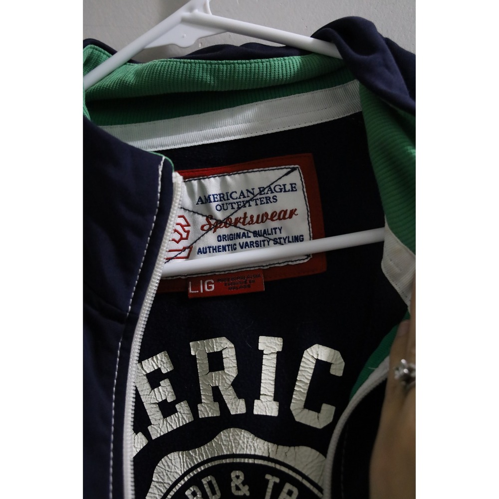 American Eagle Outfitters Mens Track Jacket Navy Blue White Stripe Varsity Large - Picture 4 of 10